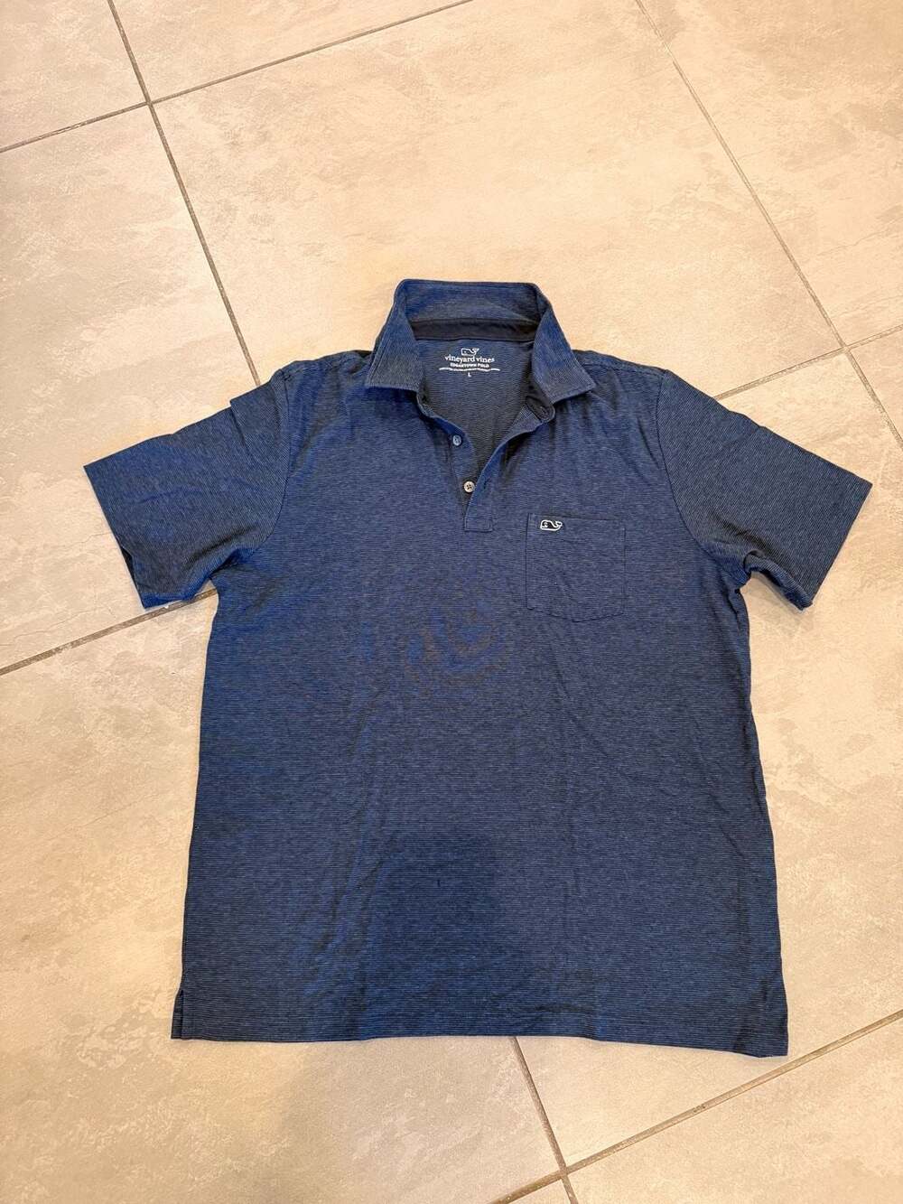 Vineyard Vines Edgartown Polo Size L Blue Striped Short Sleeve Pocket Shirt